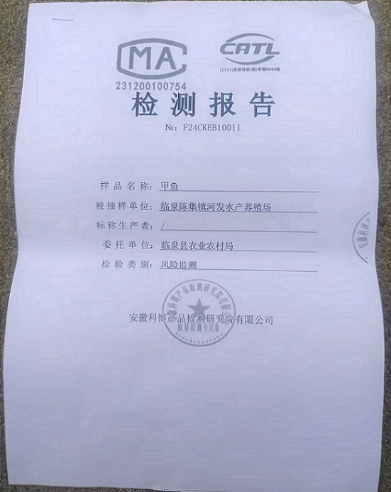 临泉陈集甲鱼检测报告P1