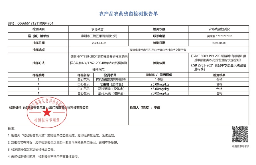 漳州三锄匠白心芭乐检测报告